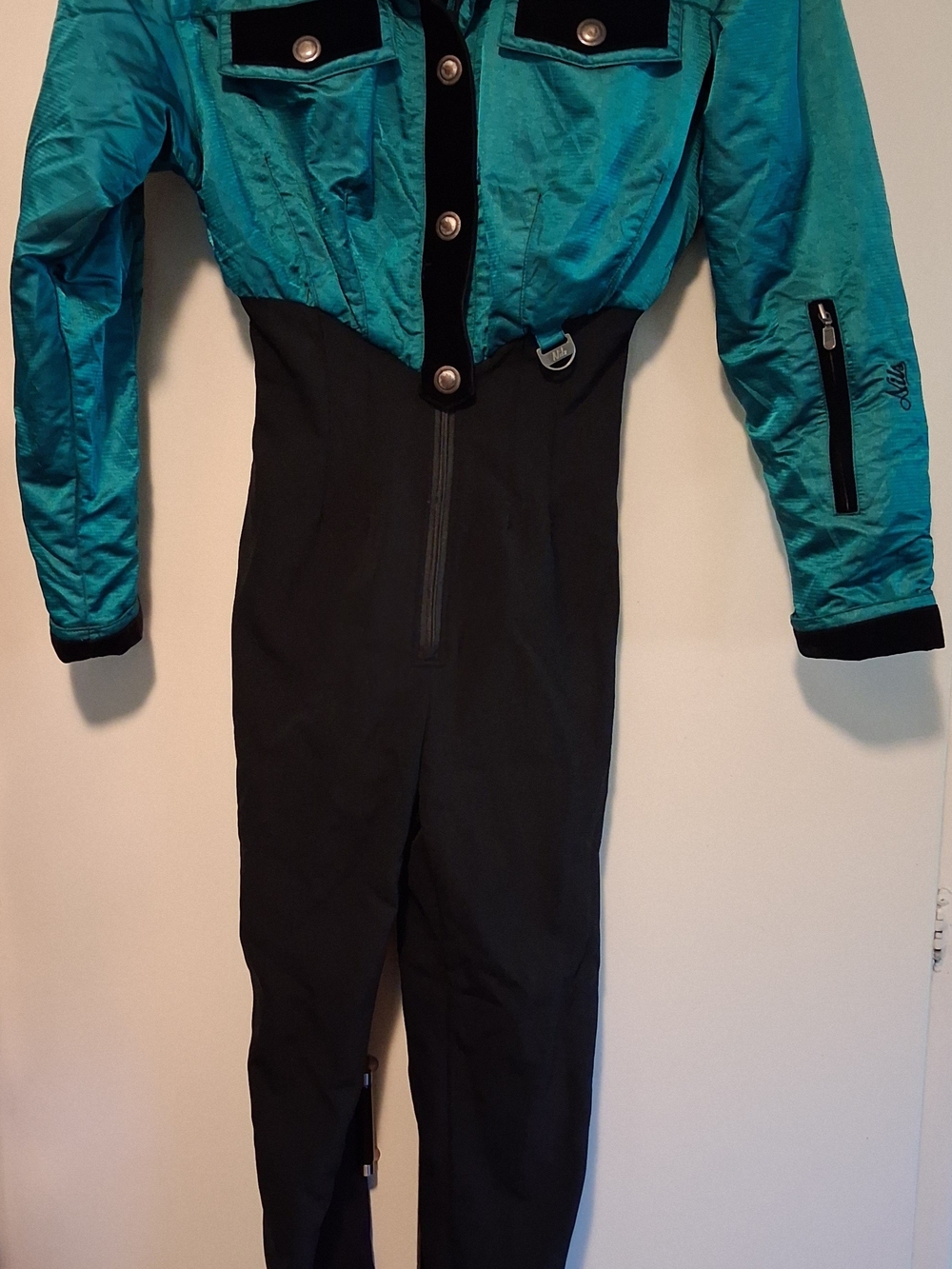 Vintage NILS Teal and Black Ski One-Piece Suit